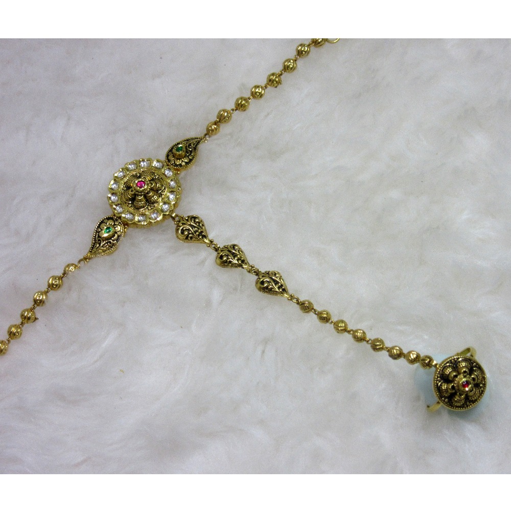 gold antique oxidised round finger ring bracelet