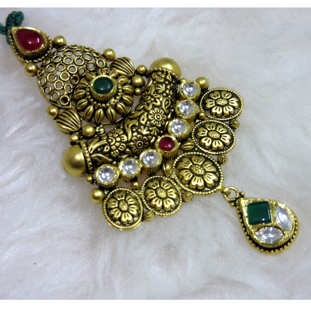 Gold designer 22k hm916 antique jadtar pendent set - Image 2