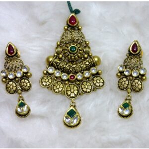 Gold designer 22k hm916 antique jadtar pendent set