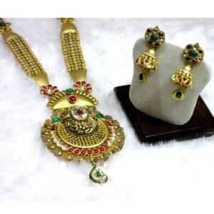 Long traditional jadtar necklace set