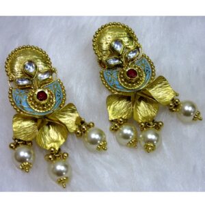 Long moti set skyblue meena semi jadtar set