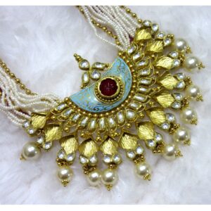 Long moti set skyblue meena semi jadtar set