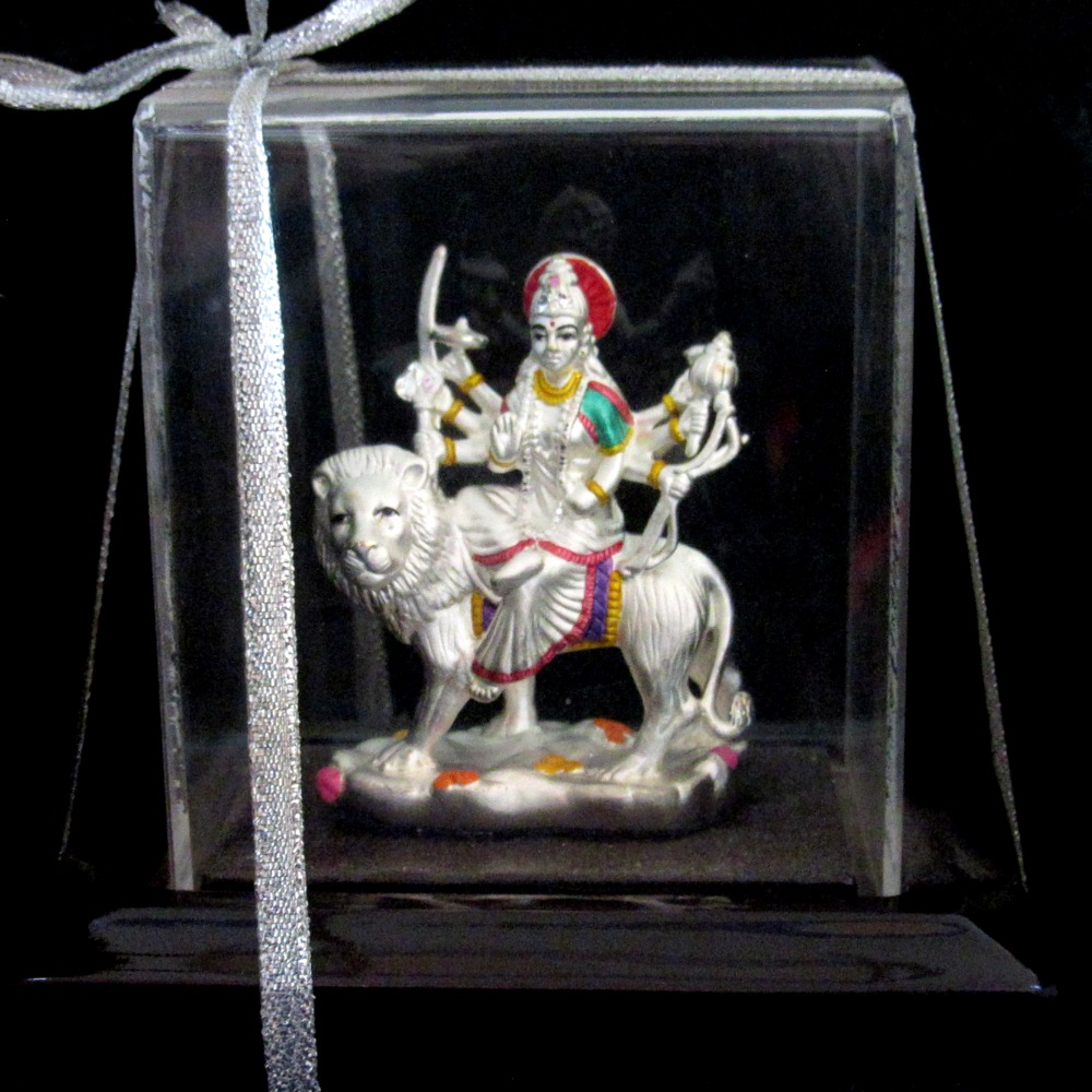 Silver 999 emerald durga maa statue(murti) mrt-269 - Image 2