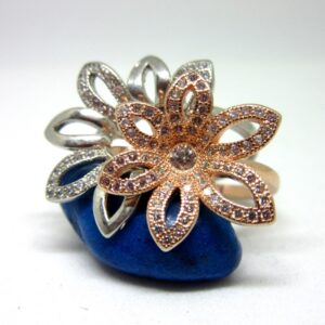 Silver 925 2 in 1 rose gold polis flower shape ring sr925-218