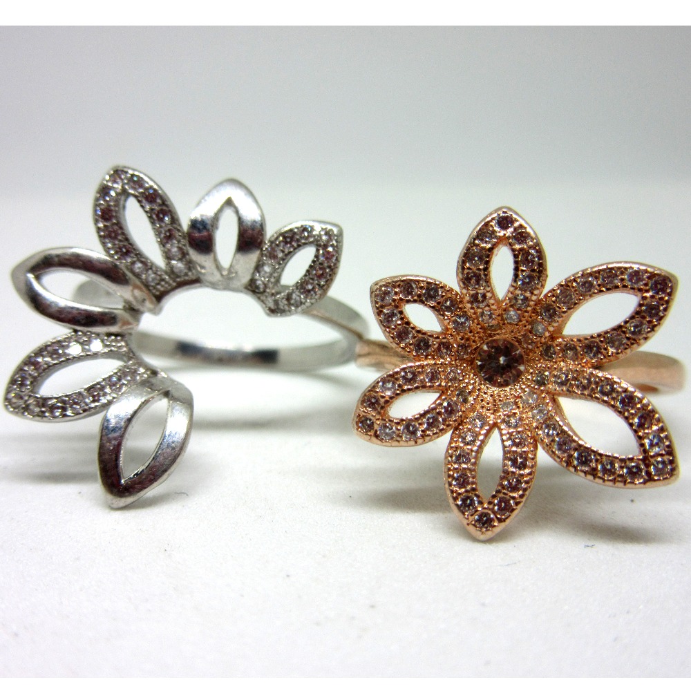 Silver 925 2 in 1 rose gold polis flower shape ring sr925-218 - Image 2