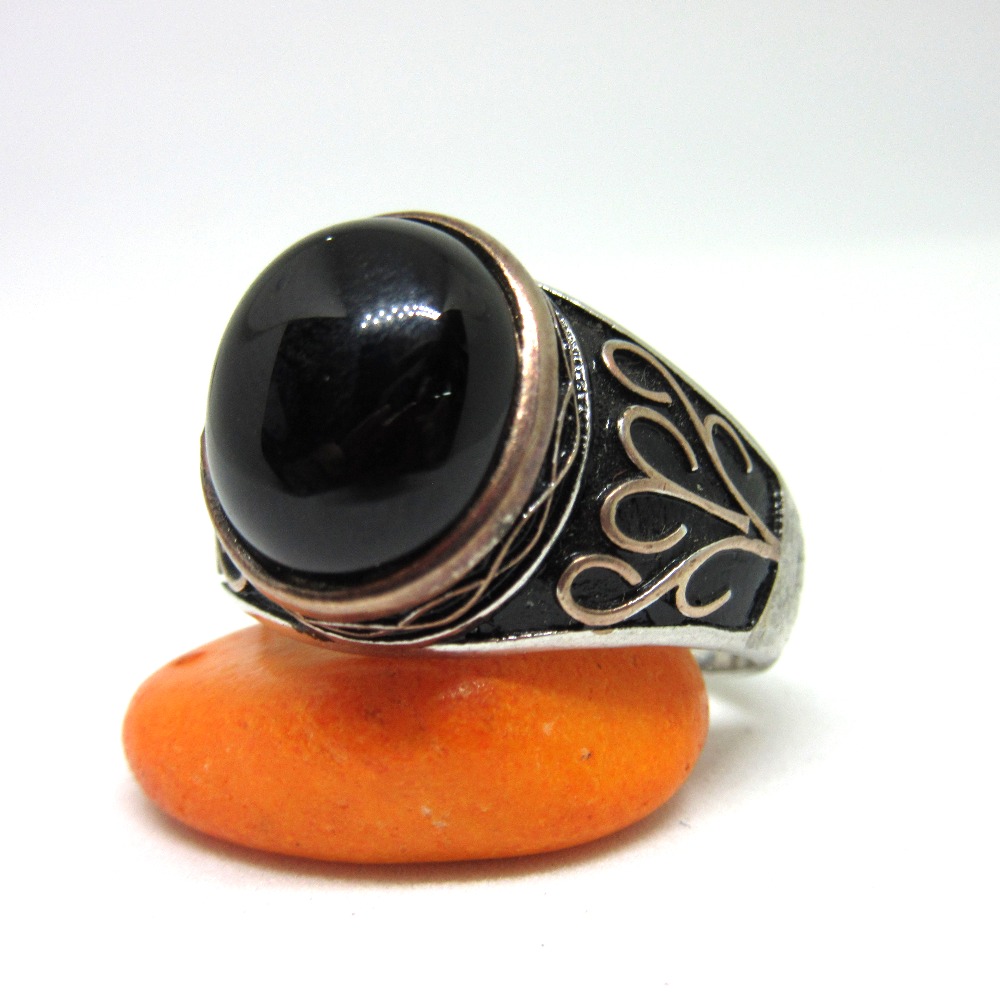 Silver 925 black stone oxidised ring for gents sr925-196 - Image 2