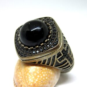 Silver 925 black round shape royal ring sr925-109