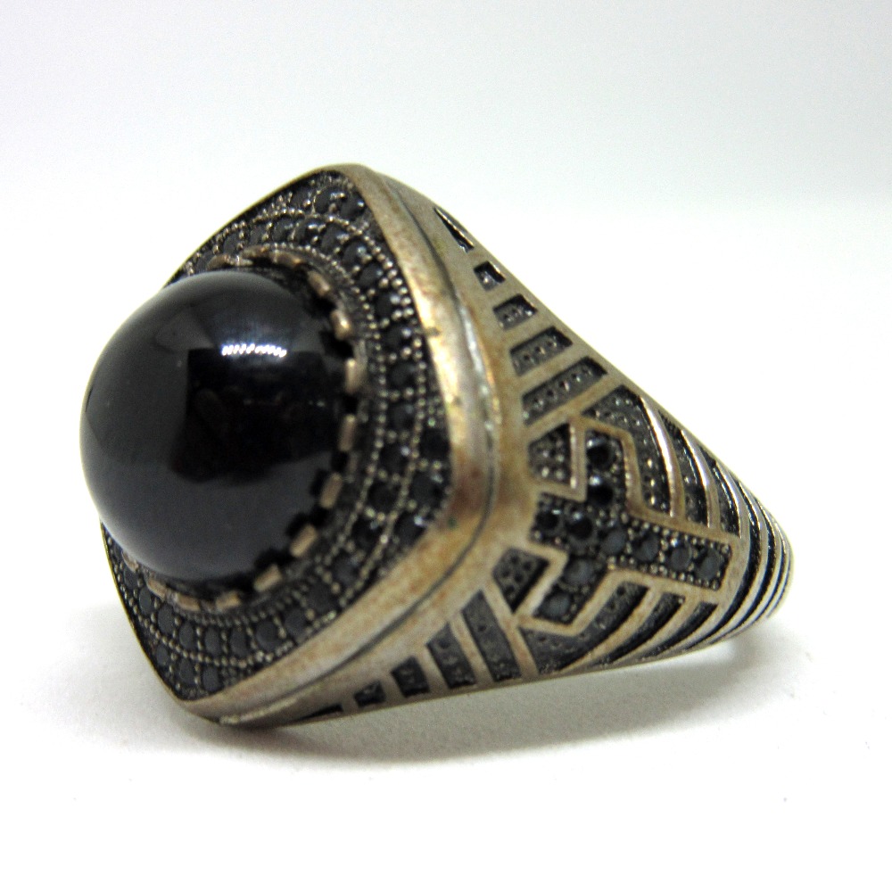 Silver 925 black round shape royal ring sr925-109 - Image 2