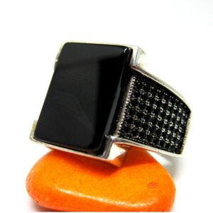 Silver 925 mirror finishing black stone ring for gent sr925-195