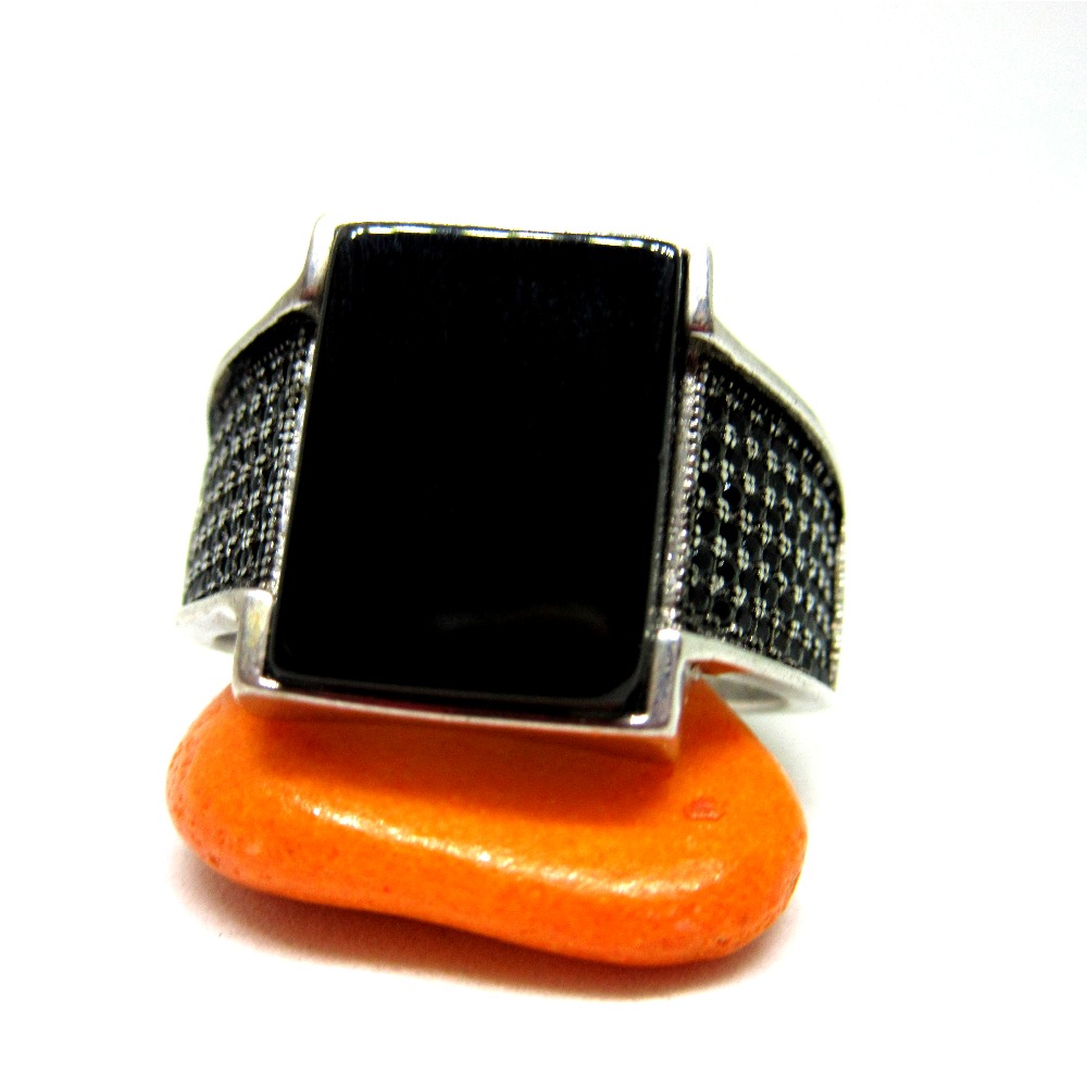 Silver 925 mirror finishing black stone ring for gent sr925-195 - Image 2