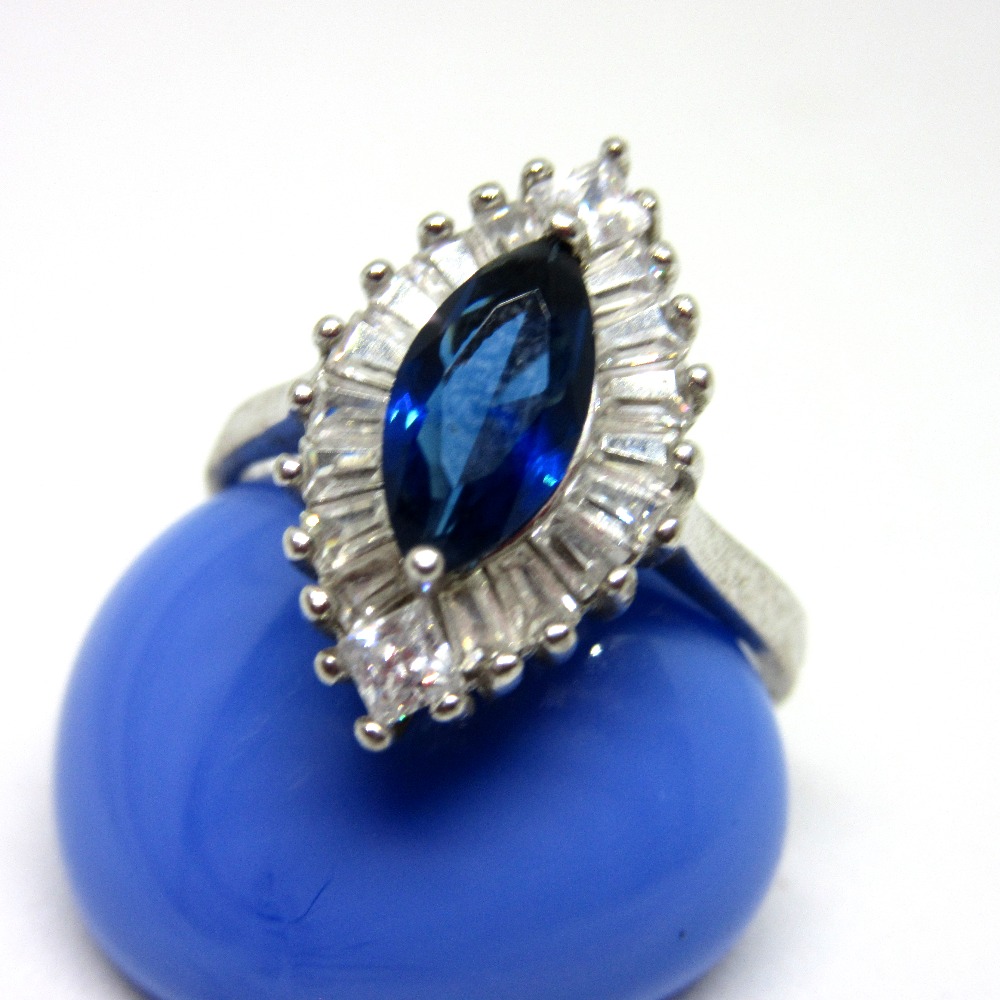 Silver 925 marquise shape blue stone ring sr925-178 - Image 2