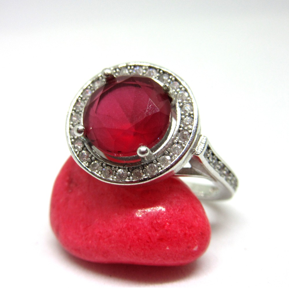 Silver 925 pink round shape ring sr925-70 - Image 2