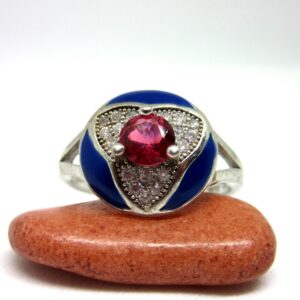 Silver pink stone blue meena ring sr925-209