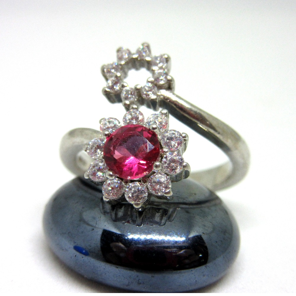 Silver 925 pink stone adjustable ring sr925-242 - Image 2