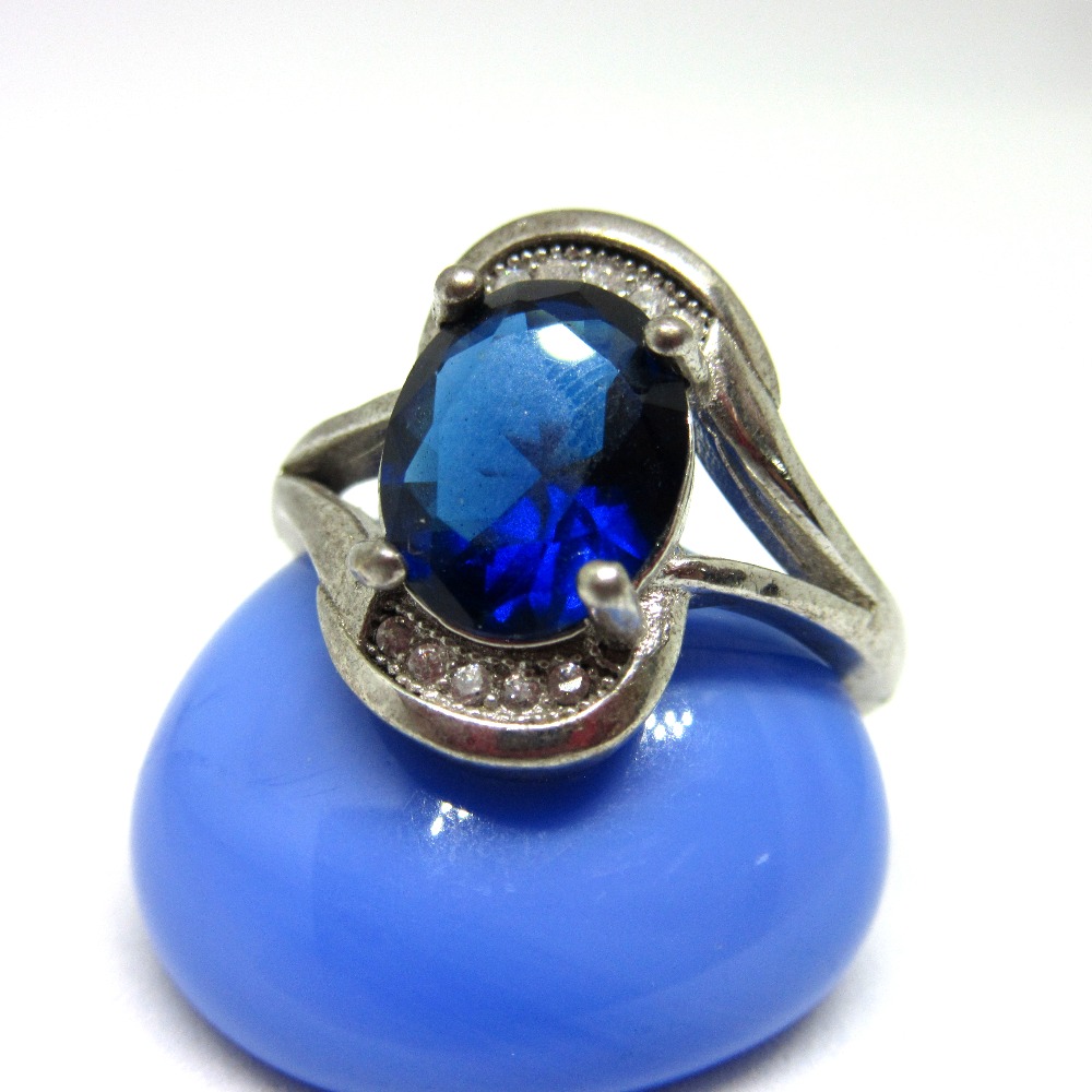 Silver 925 oval shape blue stone ring sr925-197 - Image 2