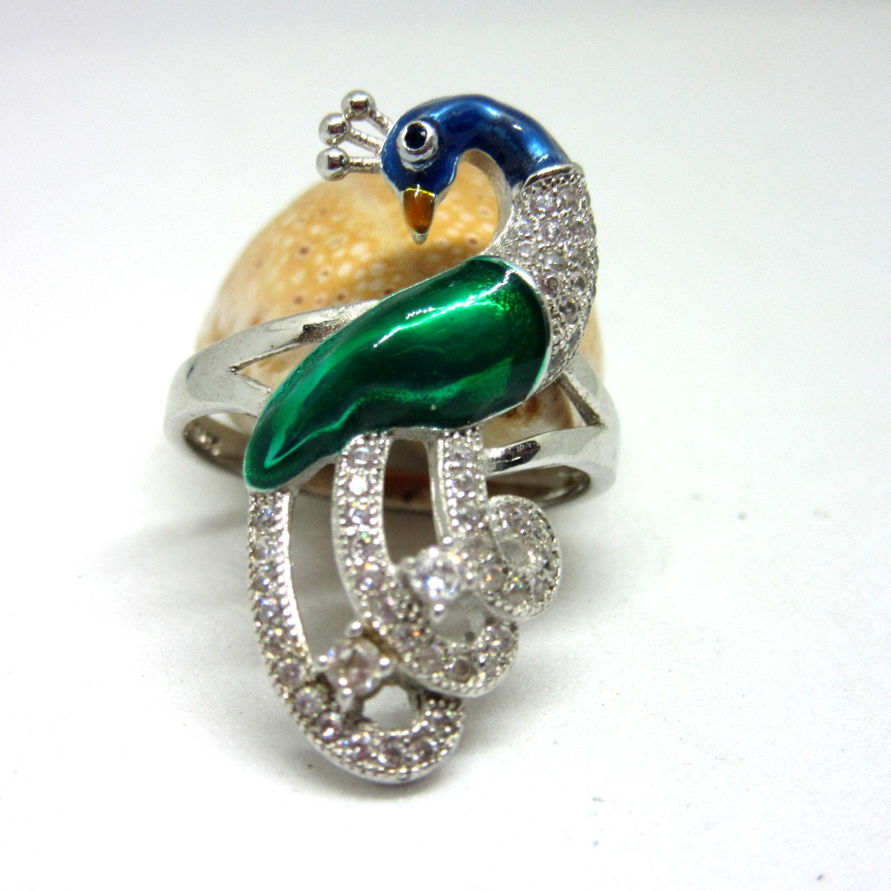 Silver 925 peacock color meena stone ring sr925-85 - Image 2