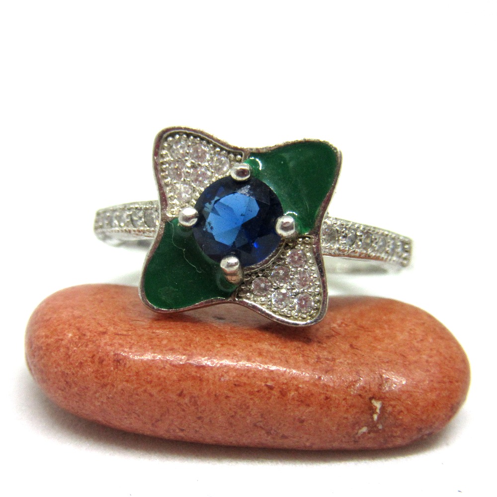 Silver 925 blue stone green meena ring sr925-75 - Image 2