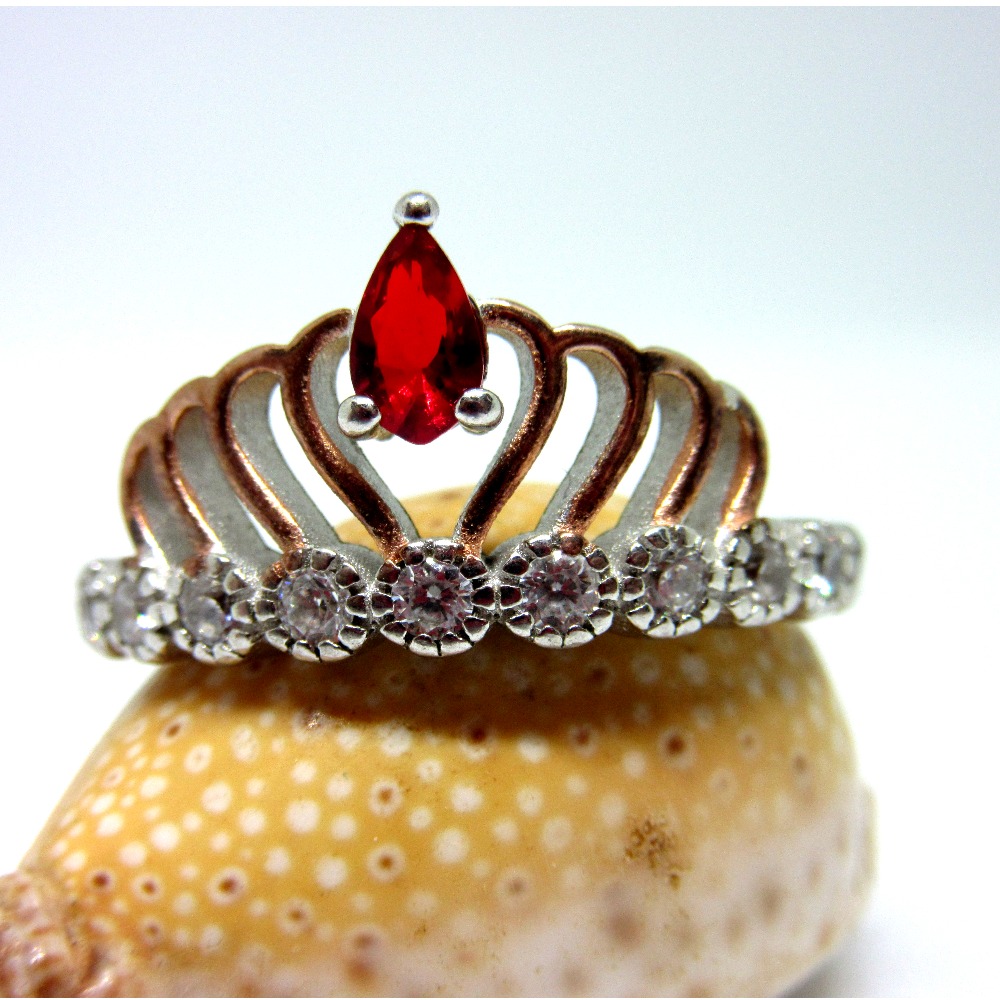 Silver 925 crown ring rose gold polis red stone sr925-135 - Image 2