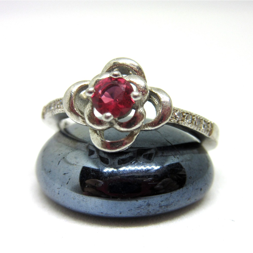 Silver 925 pink stone classic ring sr925-121 - Image 2