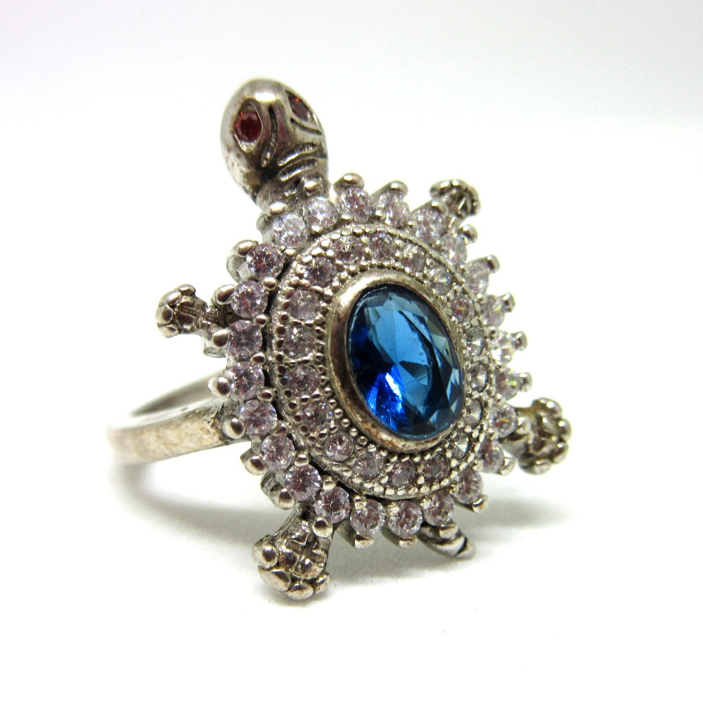 Silver 925 blue stone tortoise ring sr925-116 - Image 2