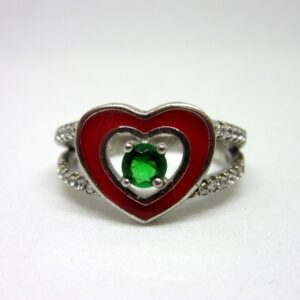 Silver 925 heart shape green diamond ring sr925-164