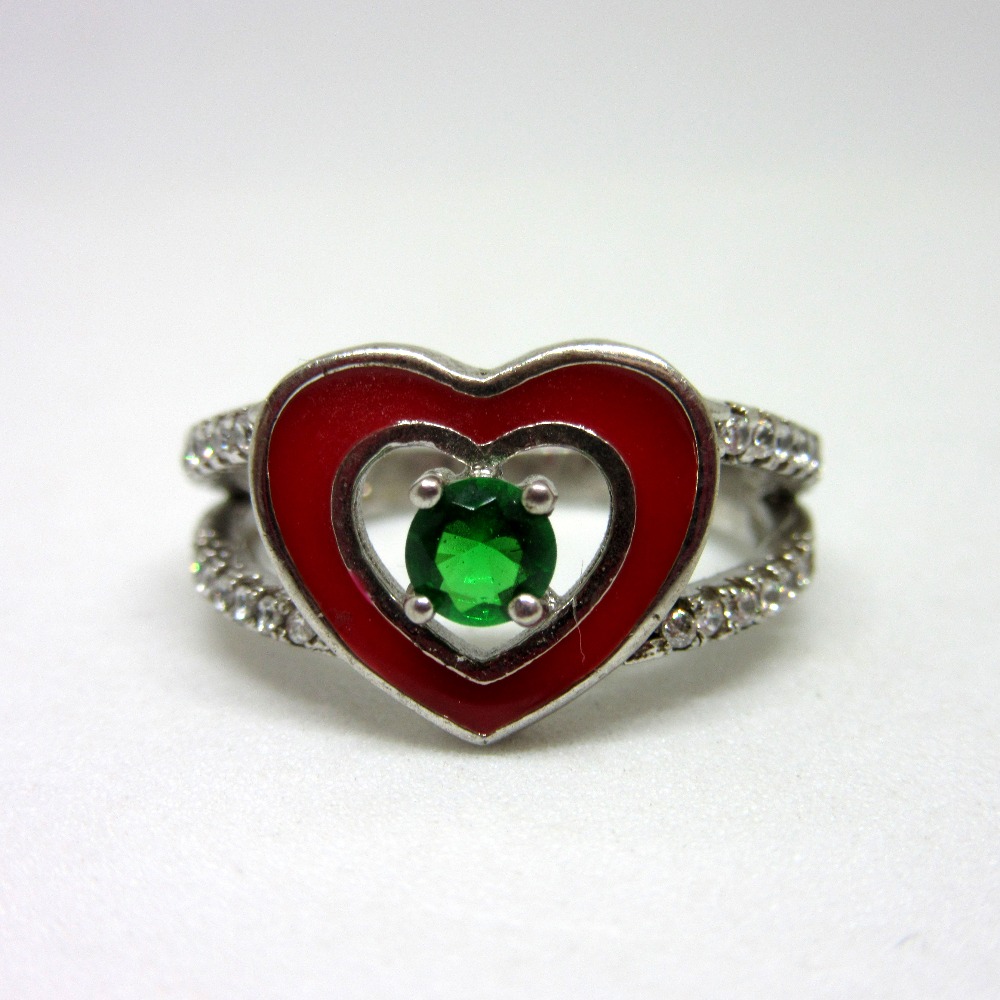 Silver 925 heart shape green diamond ring sr925-164