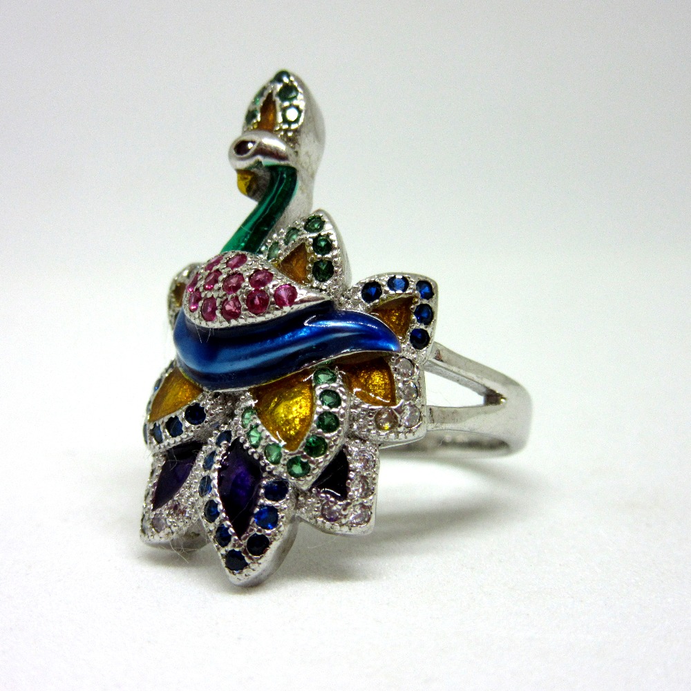 925 silver peacock colorful ring sr925-59 - Image 3