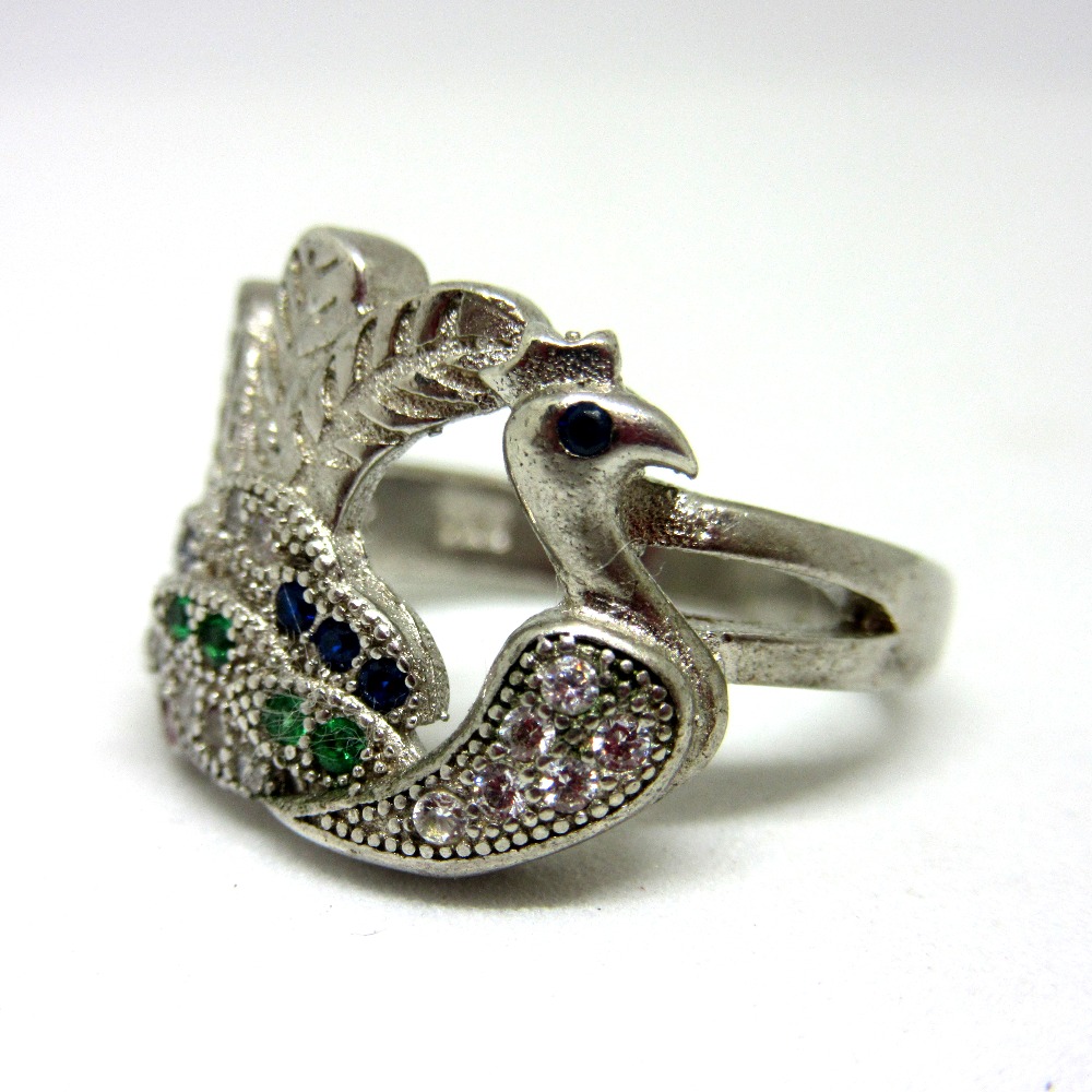 925 silver peacock multi diamond ring sr925-165 - Image 2
