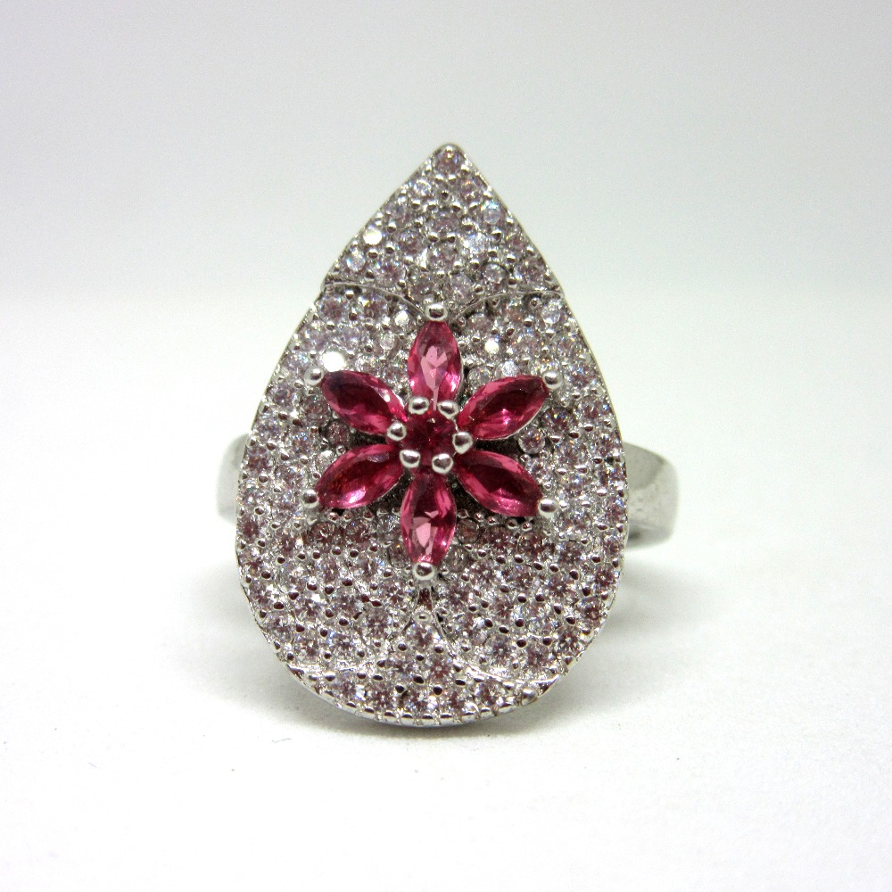 925 silver pink diamond oval shape sr925-229