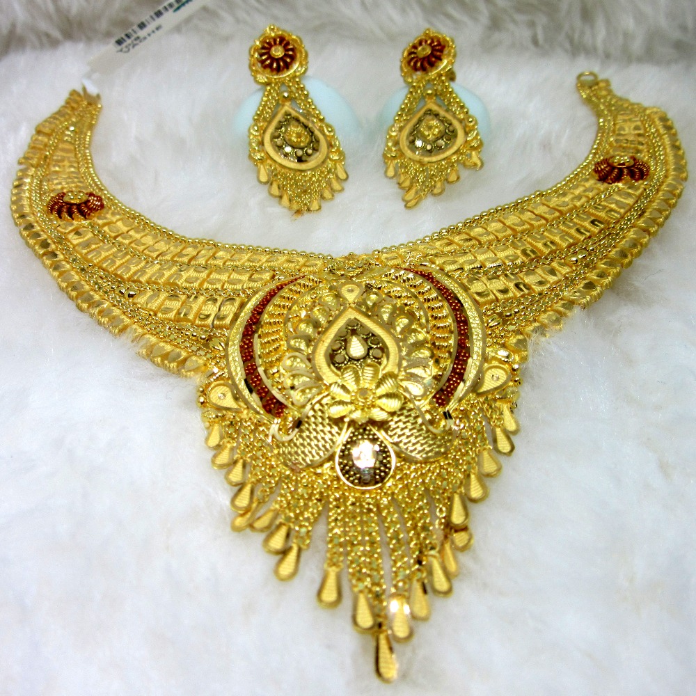 Broad bridal gold hm916 culcutti necklace set