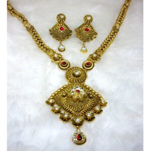 Gold hm916 rajwadi antique jadtar long set