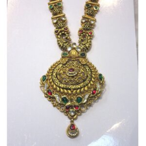 Royal oxidised gold long jadtar necklace set