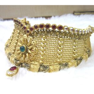 Gold broad jadtar chokker neckwear set