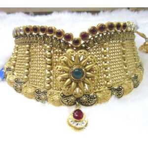 Gold broad jadtar chokker neckwear set
