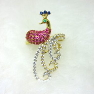 Colourful peacock diamond ring
