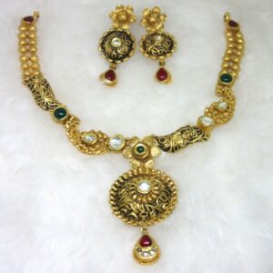 Delicate oxidised round gold hm916 jadtar set