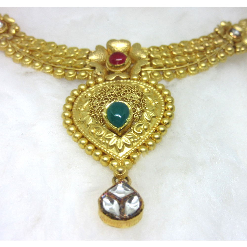 Gold hm916 jadtar necklace set - Image 2