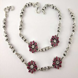 925 Sterling Silver Fancy Flower Design Anklet
