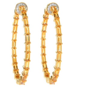 Rare Baguette Shape Amethyst Hoop Earring