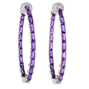 Rare Baguette Shape Amethyst Hoop Earring