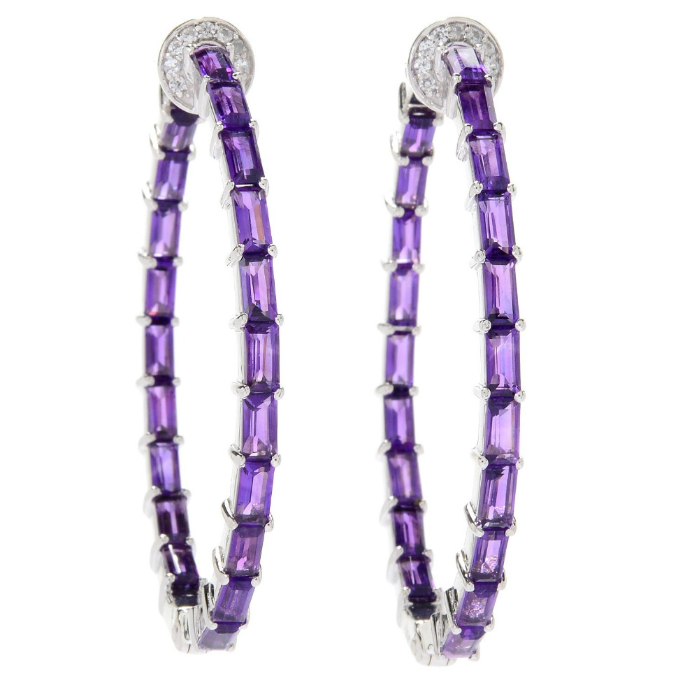 Rare Baguette Shape Amethyst Hoop Earring - Image 3