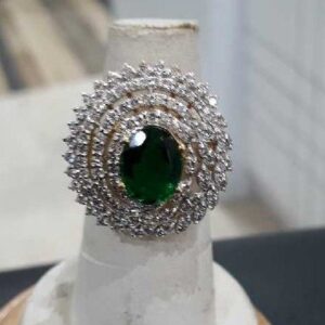 Green Stone Diamond Cocktail Ladies Ring
