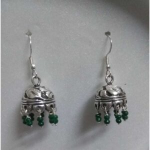 Fancy Silver Jhumki With Green Ghughri