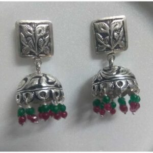 Silver Antique Green Stone Latkan Chitay