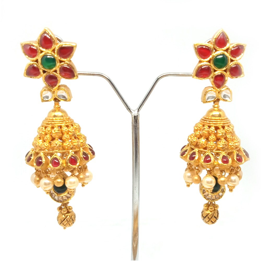 916 Flower Shaped Gold Antique Earring - LJ-00
