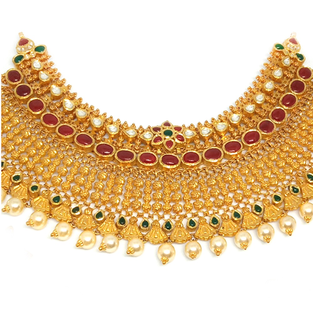 916 Gold Traditional Choker Necklace Set - LJ-1 - Image 2