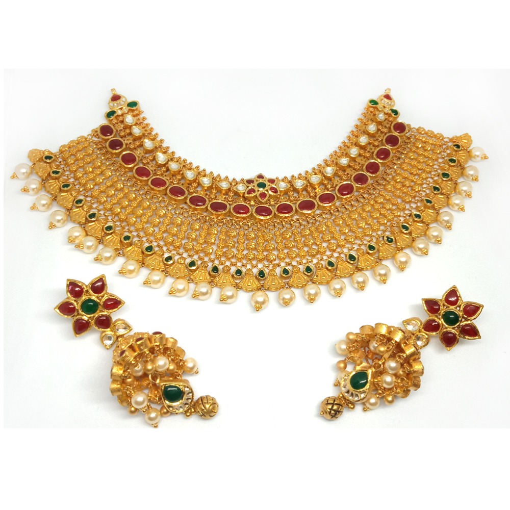 916 Gold Traditional Choker Necklace Set - LJ-1