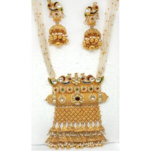 22KT Gold Peacock Design Jaisalmeri Pendant Set - LJ-12