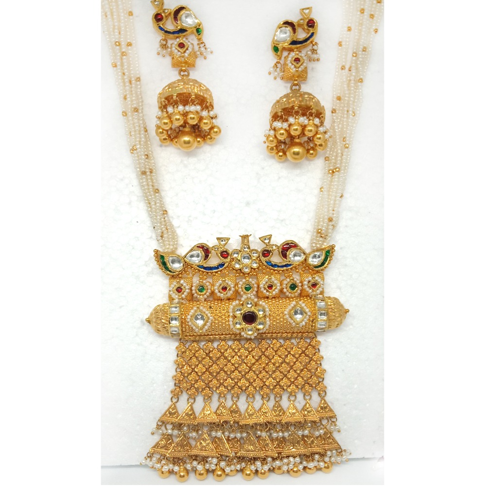 22KT Gold Peacock Design Jaisalmeri Pendant Set - LJ-12