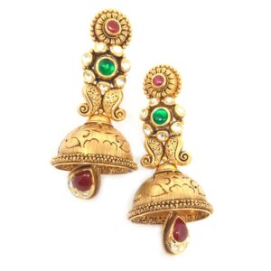 916 Gold Antique Colorful Jadtar Earring - LJ-4